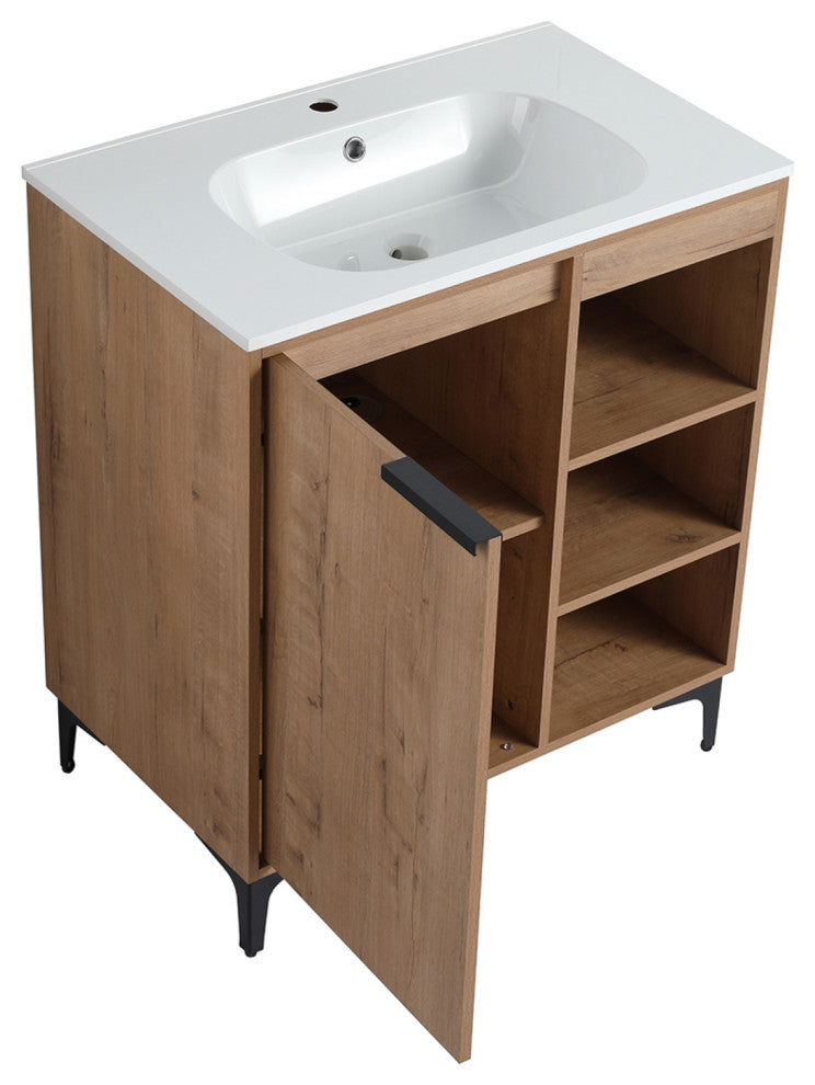 Single Vanity, Neutral Finish With Solid Surface Resin White Sink, 30"