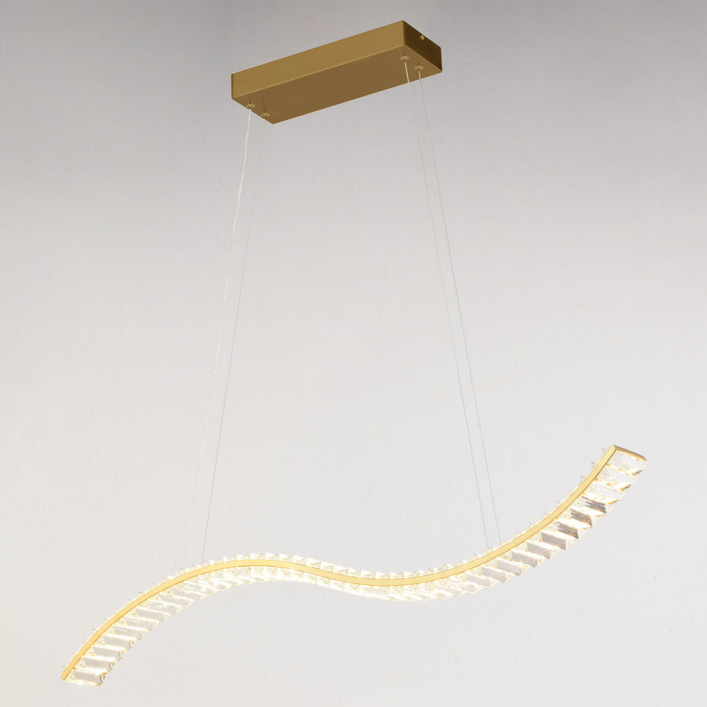 Edgewater 1L LED Gold Crystal Linear Chandelier Island Pendant Light Fixture
