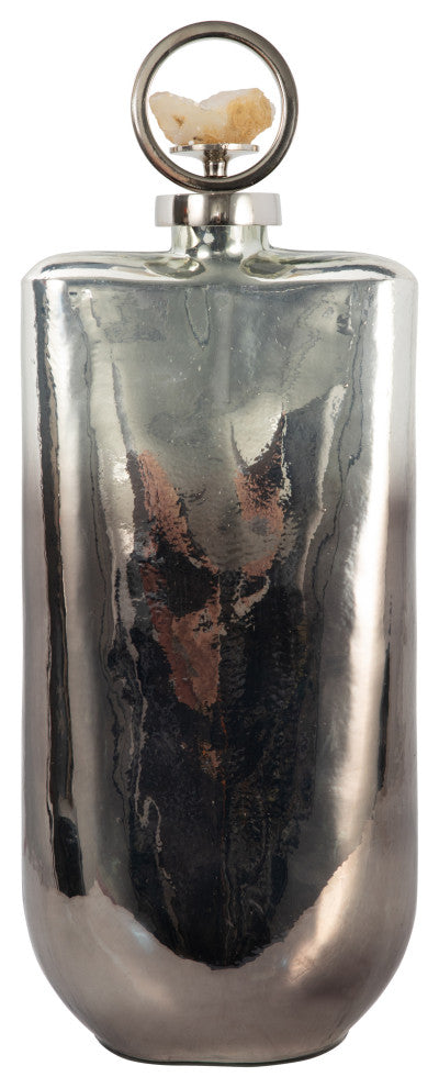 Glass, 19" Metallic Bottle, Stone Top, Silver