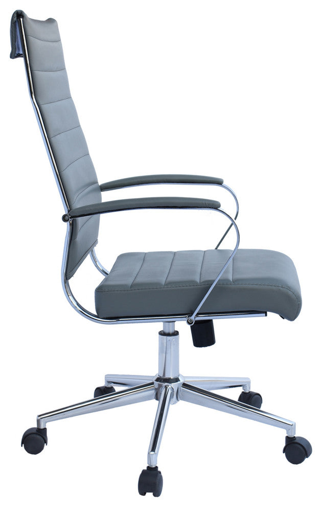 Ergonomic High Back Swivel Boss Ribbed PU Leather Office Chair Modern, Gray
