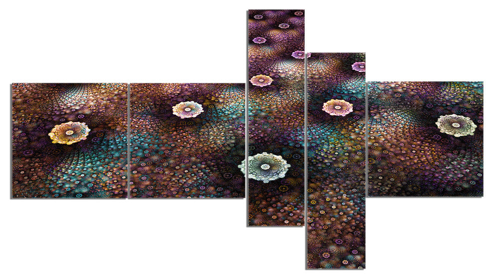 Brown Flowers on Alien Planet, Floral Canvas Art Print, 60"x32", 5 panels