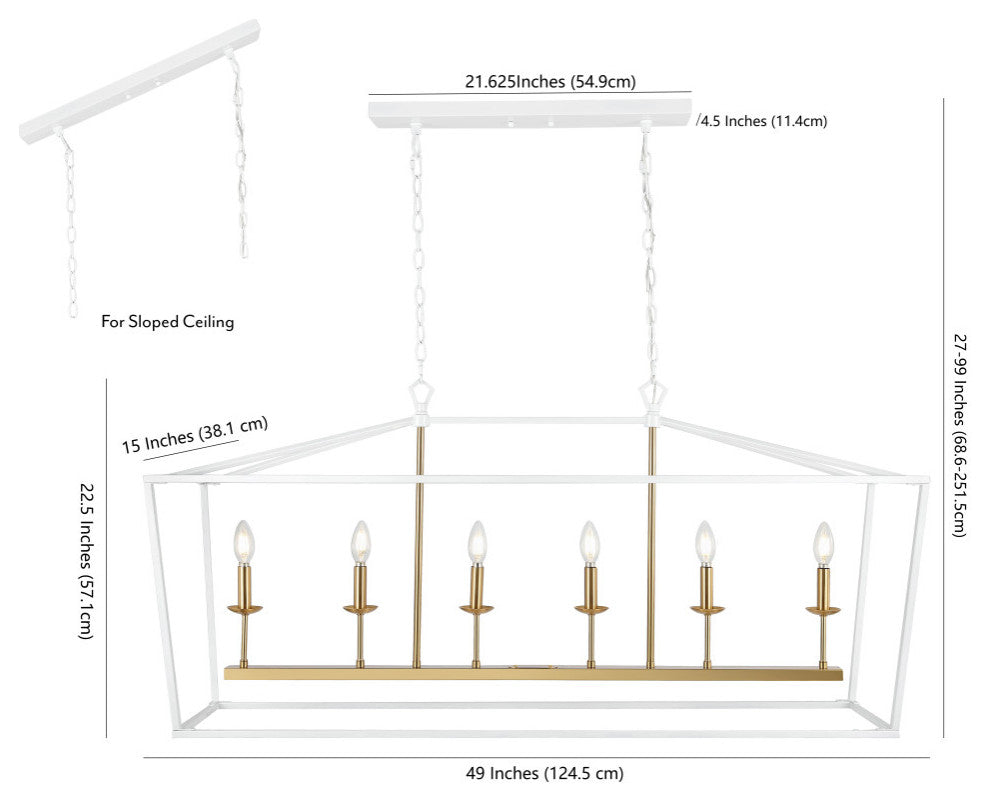 Pagoda Lantern Metal LED Pendant, White, Width: 49"