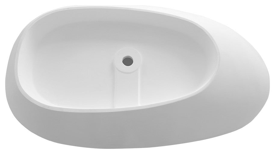 Stone Resin Solid Surface Freestanding Bathtub Soaking Tub, 59", Matte White