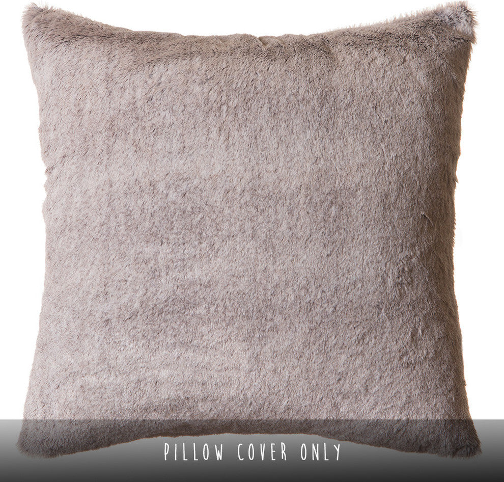 Faux Fur Throw Pillow 18"X18" (Cover Only), Grey Mink Plush Rabbit Hair