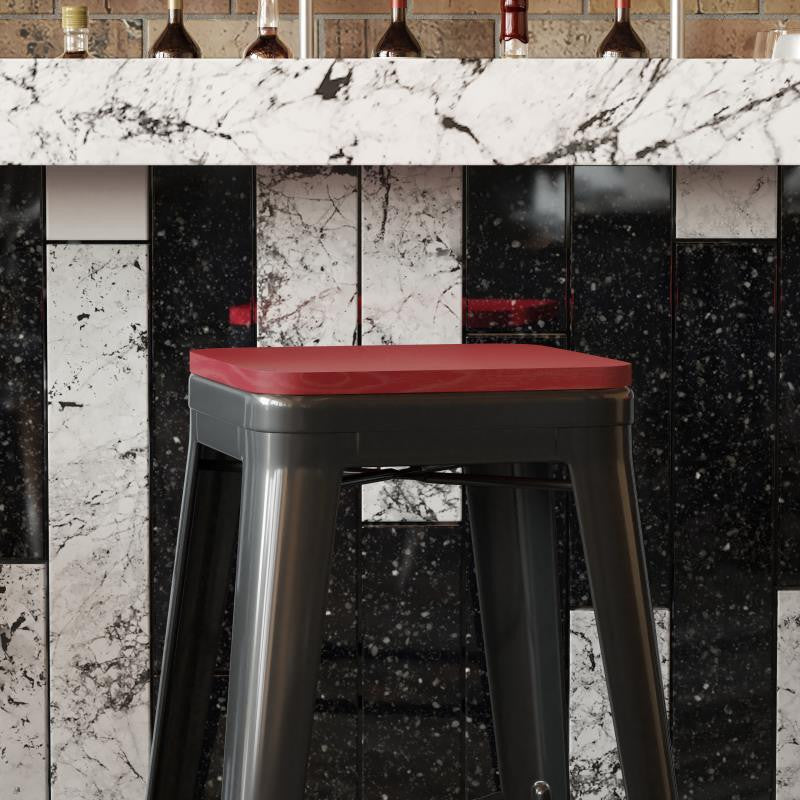 Perry Set of 4 Poly Resin Wood Seat with Rounded Edges Metal Chairs & Stools, Re