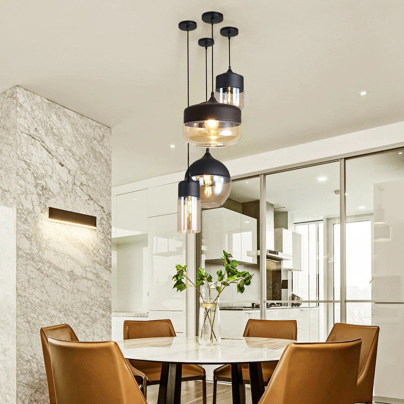 MIRODEMIÂ® Roquebrune-Cap-Martin Loft Chandelier for Kitchen, Black & Amber Aa