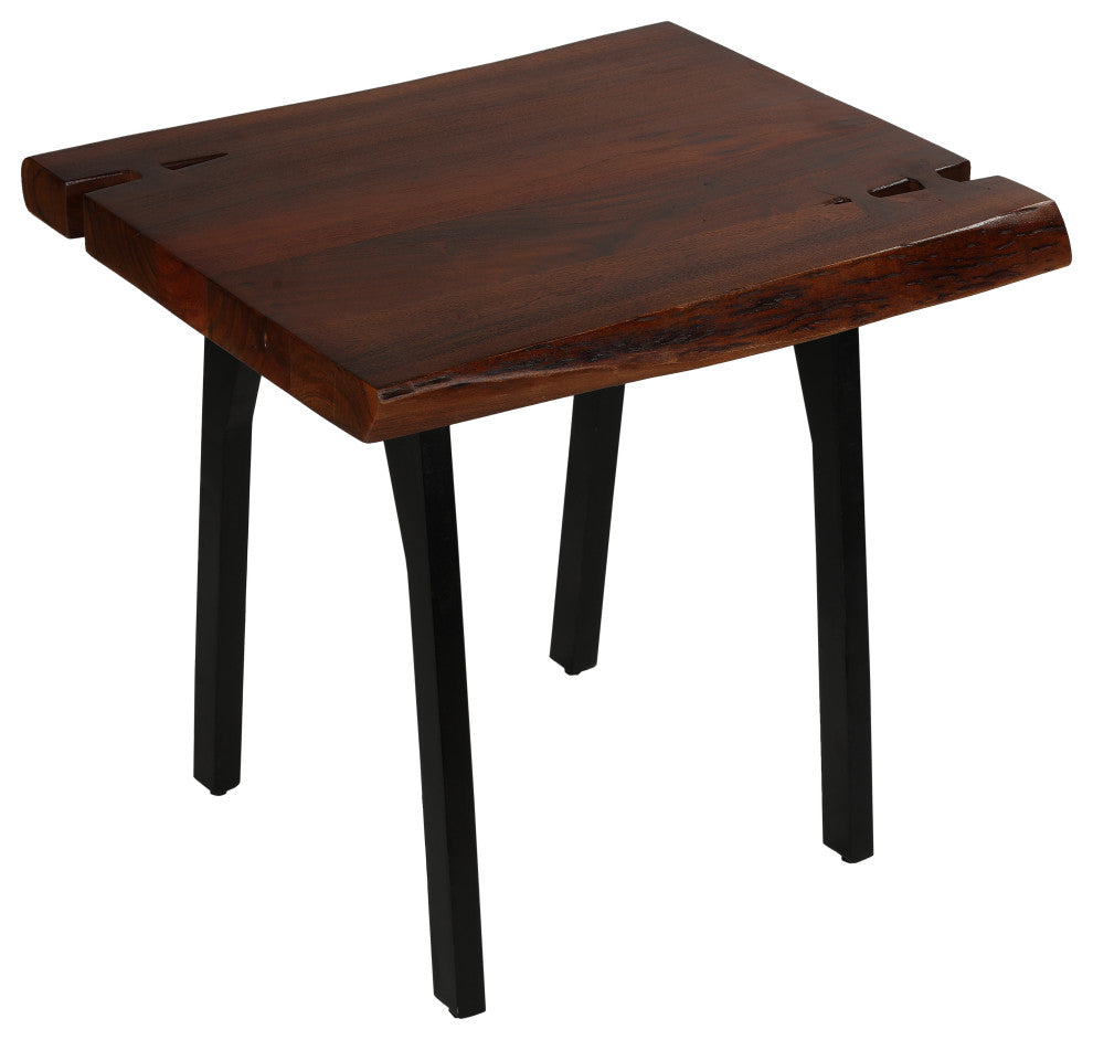 Bare Decor Brunswick End Table With Live Edge Solid Wood Top and Black Legs