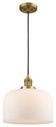1-Light Large Bell 12" Pendant, Brushed Brass, Glass: Matte White Cased