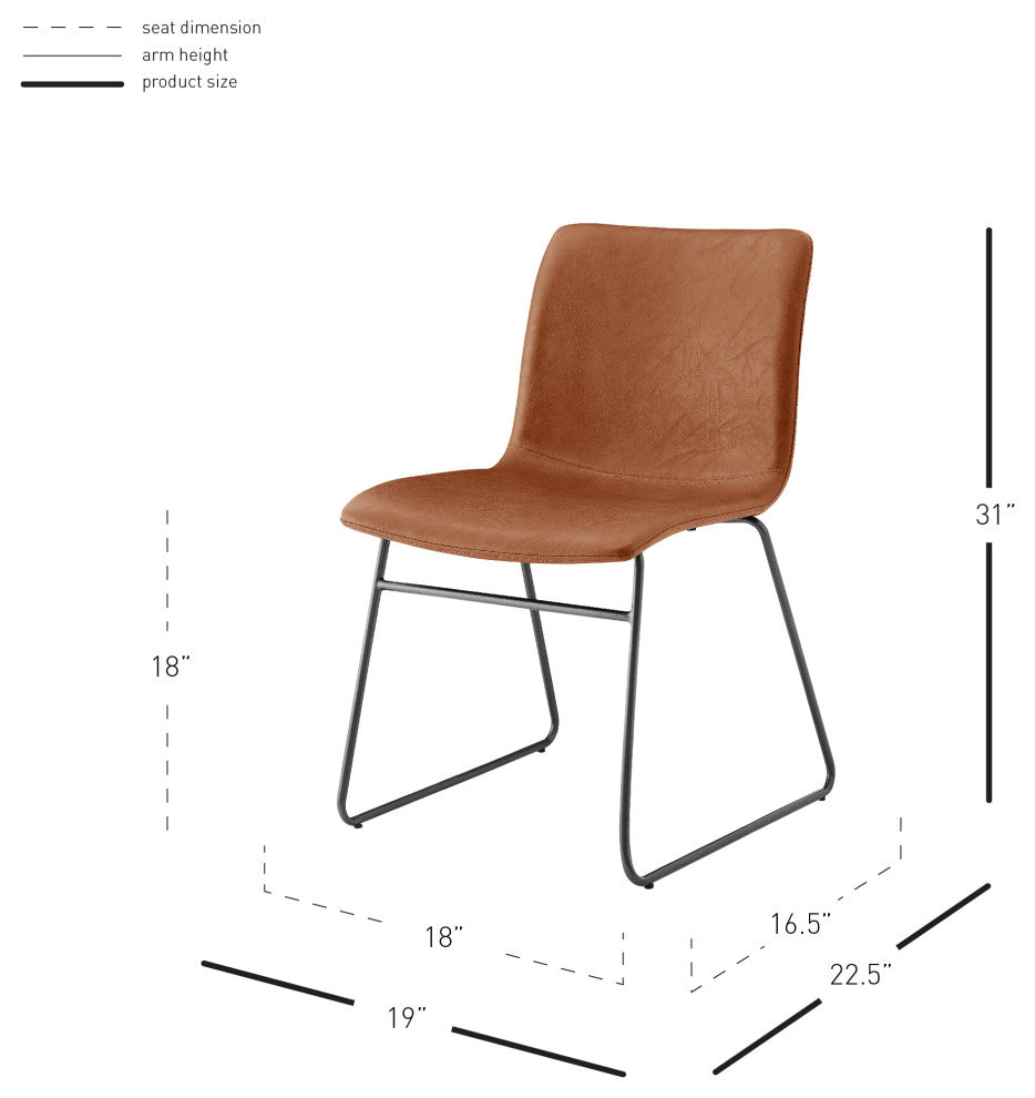 Bruce PU Dining Side Chair,, Set of 2, Toasted Caramel
