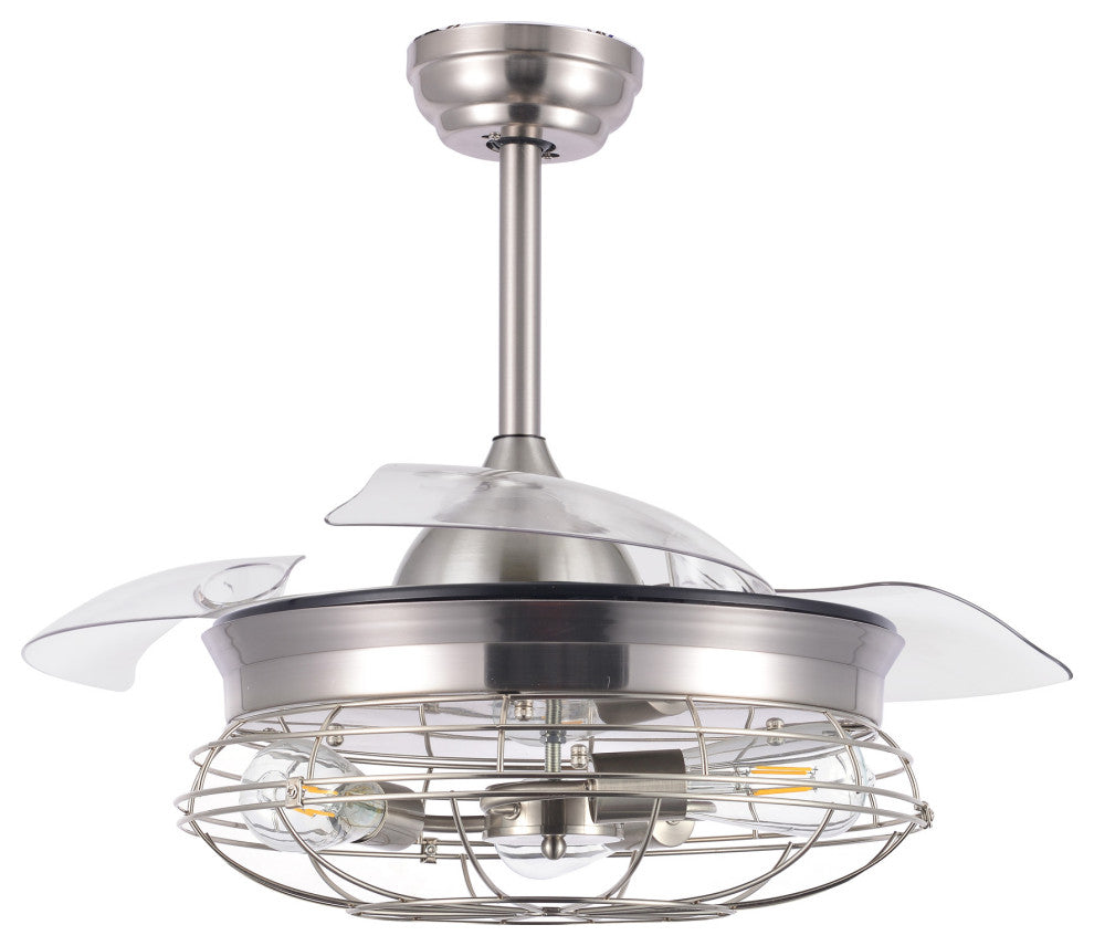 42" Vintage Industrial Ceiling Fan with Retractable Blades, Remote Control, Brushed Nickel