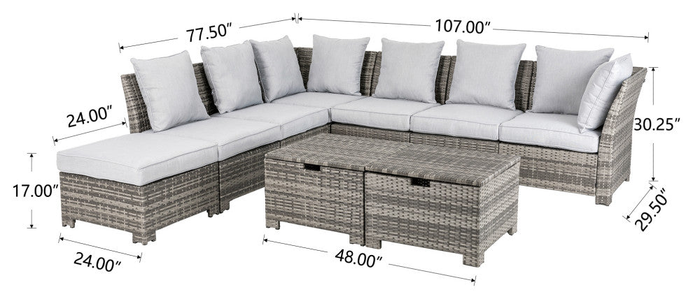 9 Piece Outdoor Patio All-Weather Wicker Sectional