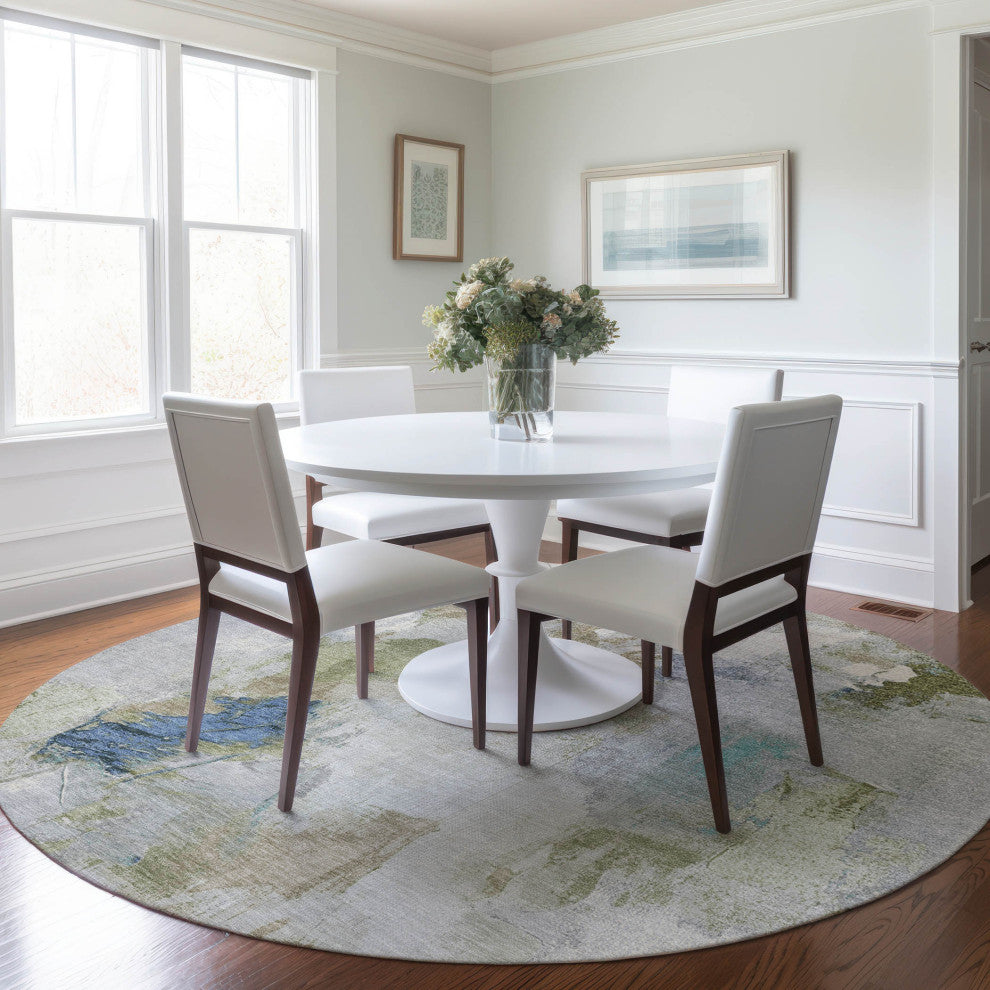 Machine Washable Indoor/Outdoor Chantille ACN1914 Beige 8' x 8' Round Rug