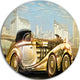 Futuristic Gold Machine, Digital Large Disc Metal Wall Art, 23"