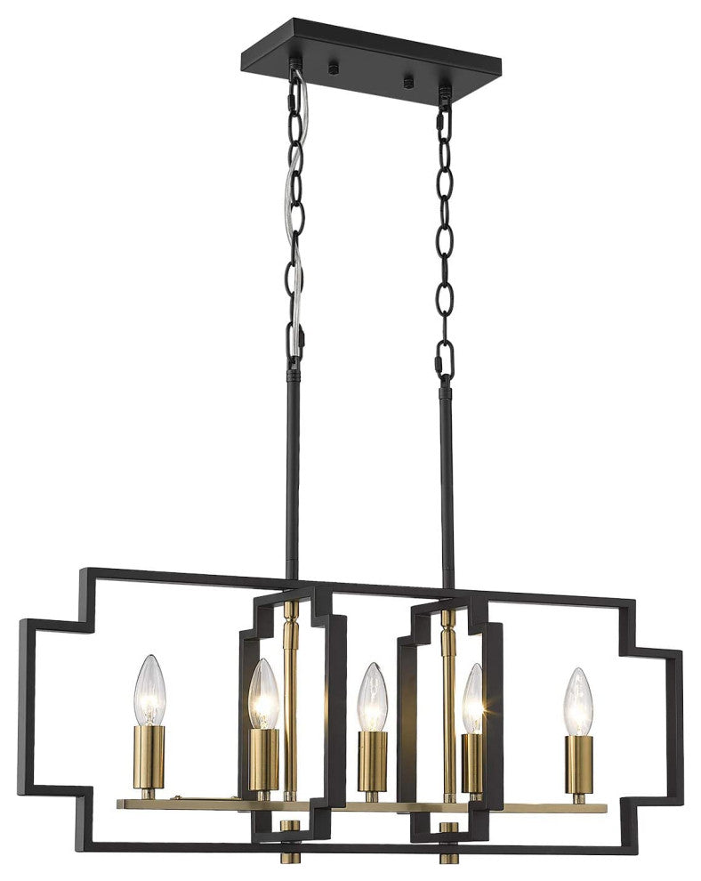 5 Light Modern Chandelier Industrial Island Pendant Light With Black and Gold