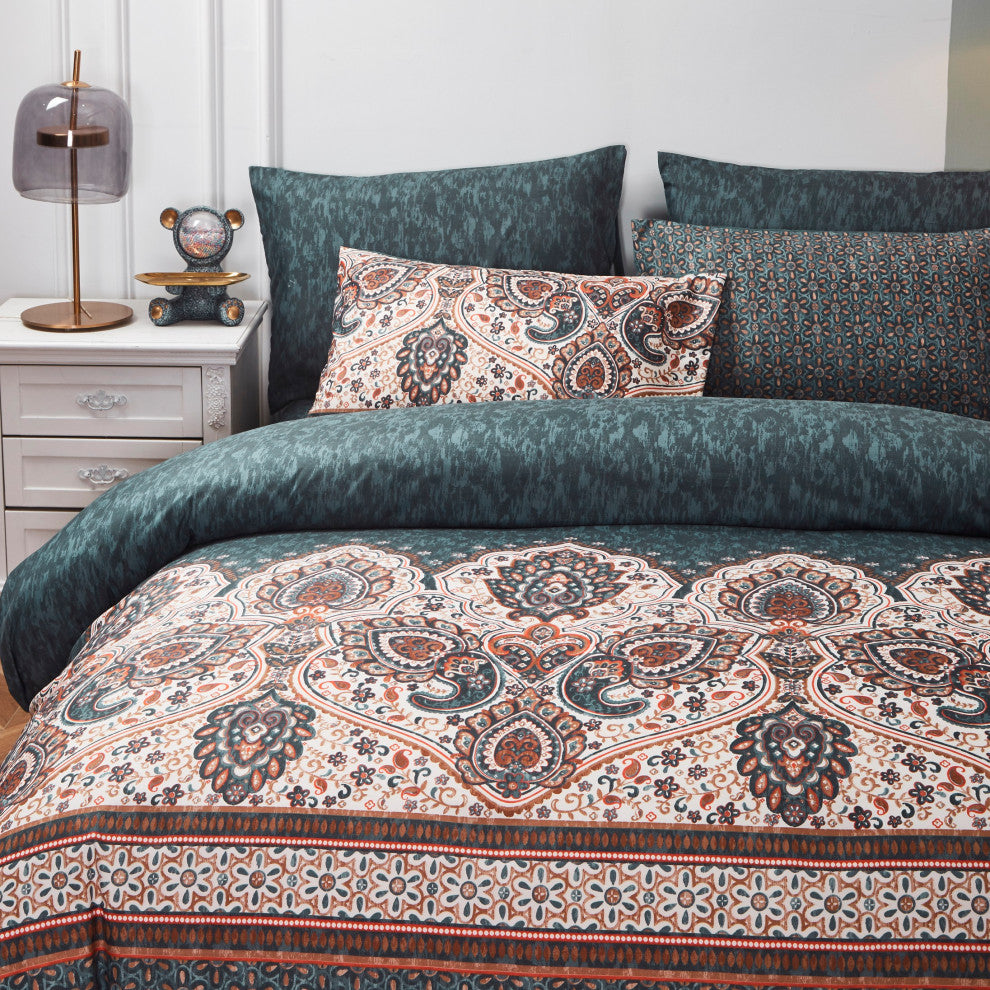 Tache Paisley Damask Lattice Floral Duvet Cover, King