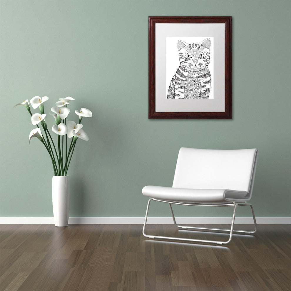 Hello Angel ''Miaow'' Art, Wood Frame, White Mat, 20x16