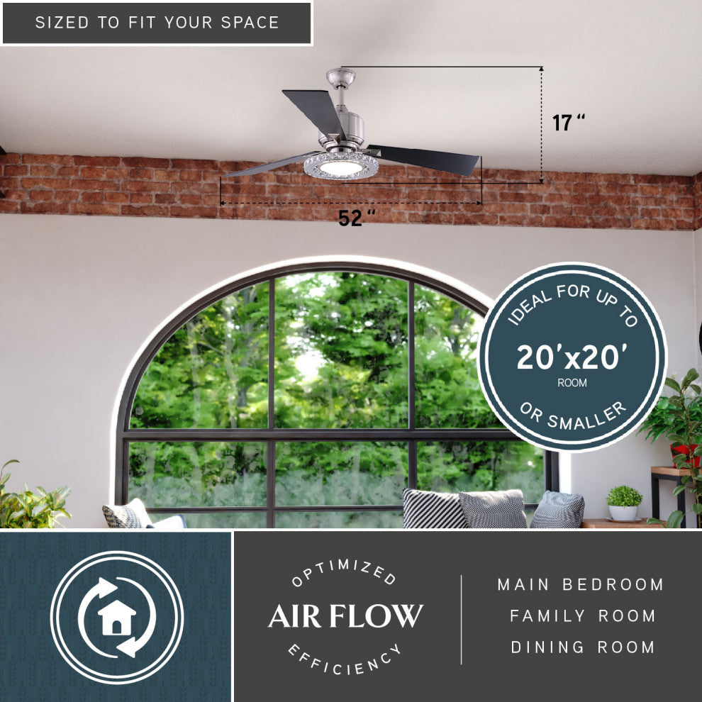 Clara 52" LED Ceiling Fan  Brushed Nickel