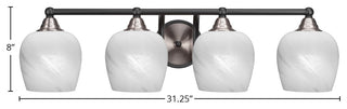 Paramount 4-Light Bath Bar, Matte Black & Brushed Nickel, 6" White Marble Glass