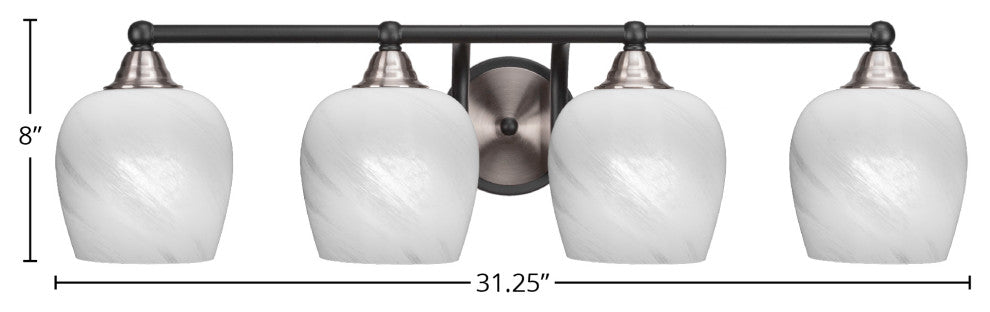 Paramount 4-Light Bath Bar, Matte Black & Brushed Nickel, 6" White Marble Glass