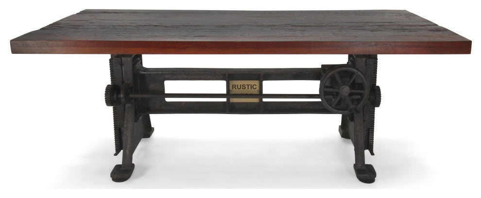 Craftsman Industrial Dining Table - Adjustable Iron Base - Rustic Mahogany