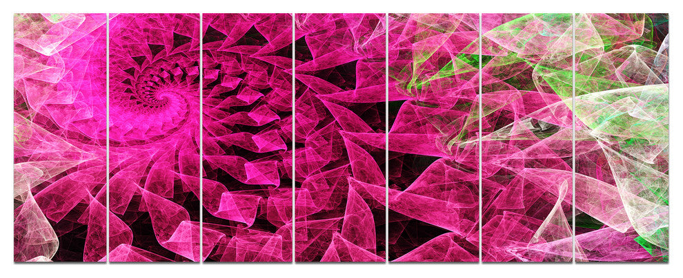 Pink Spiral Kaleidoscope, Abstract Wall Art Canvas, 83"x32", 7 Panels