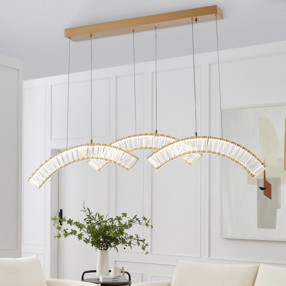 Sanford Integrated Color Changing LED Chandelier, Brushed Gold, 3 Lights/Arcs