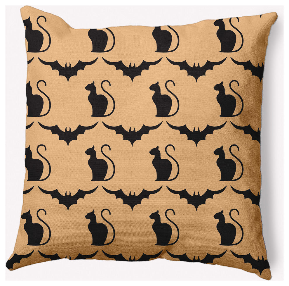 20" x 20" Cats and Bats Indoor/Outdoor Polyester Throw Pillow, Pale Gold