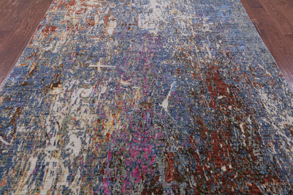 Abstract Wool and Silk Hand Knotted Rug 6' 0" X 9' 0" Q7202