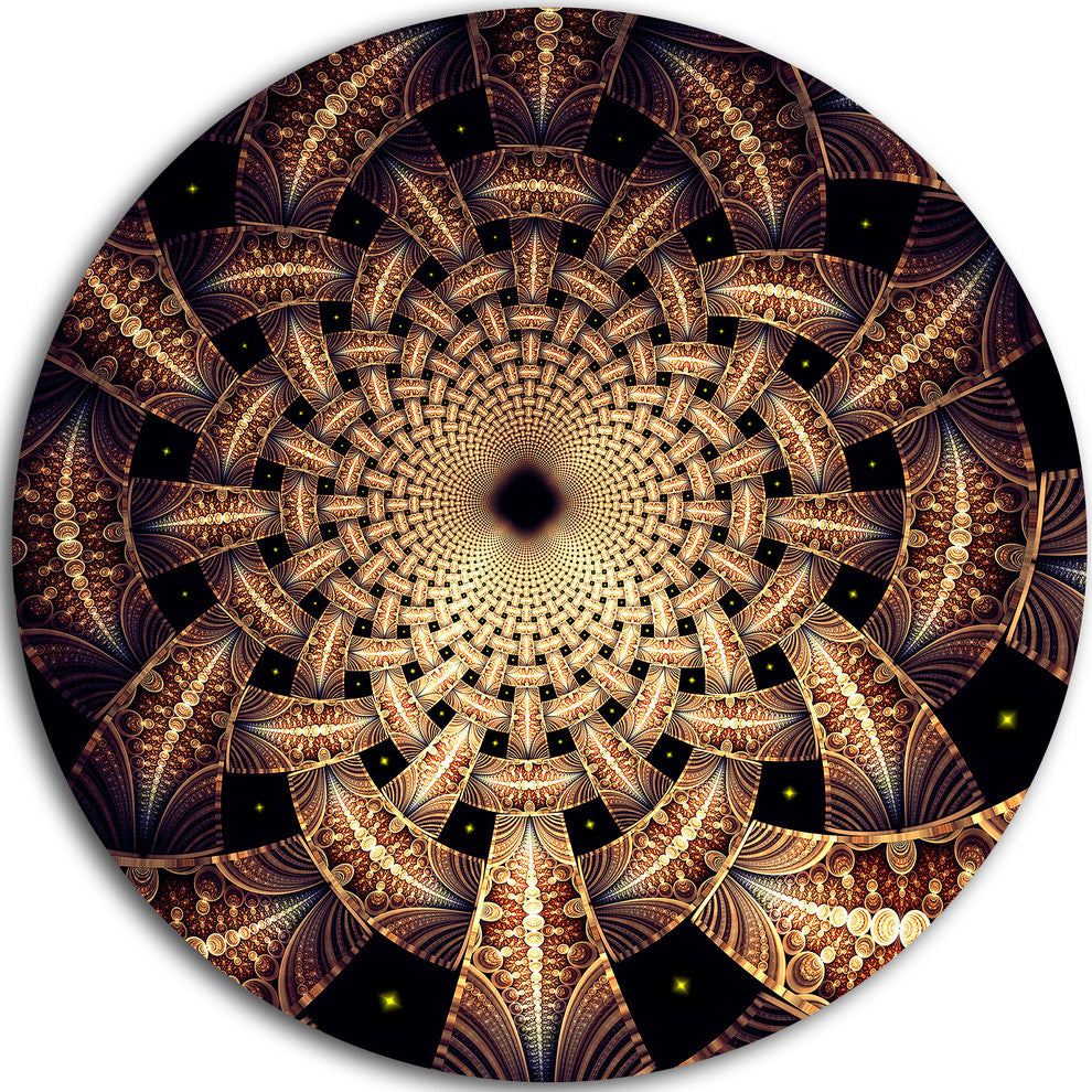 Brown Symmetrical Fractal Flower Design, Floral Round Artwork, 23"
