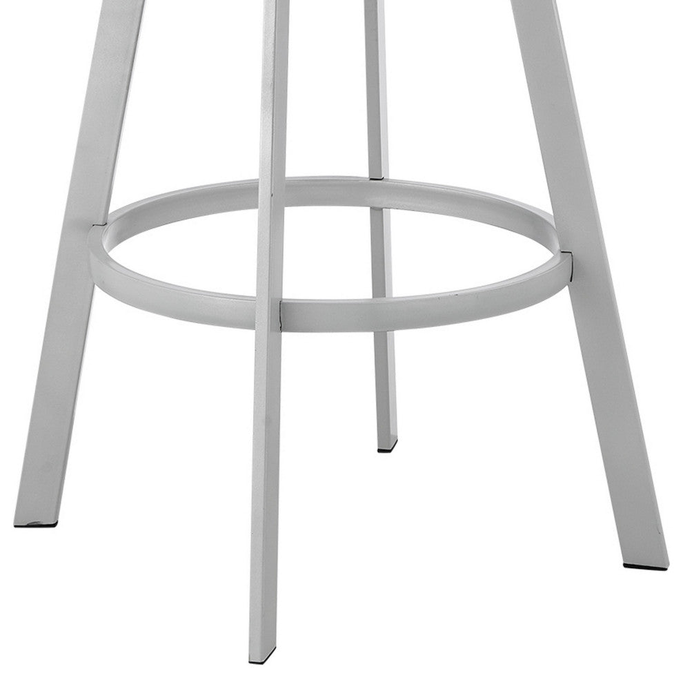 Benzara BM282057 30" Metal Bar Stool, Swivel, Vegan Faux Leather, Gray, Silver