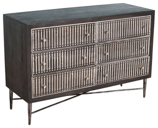 Sarah 6 Drawer Chest, Mango Solid Wood Antique Brown Finish on Iron Base