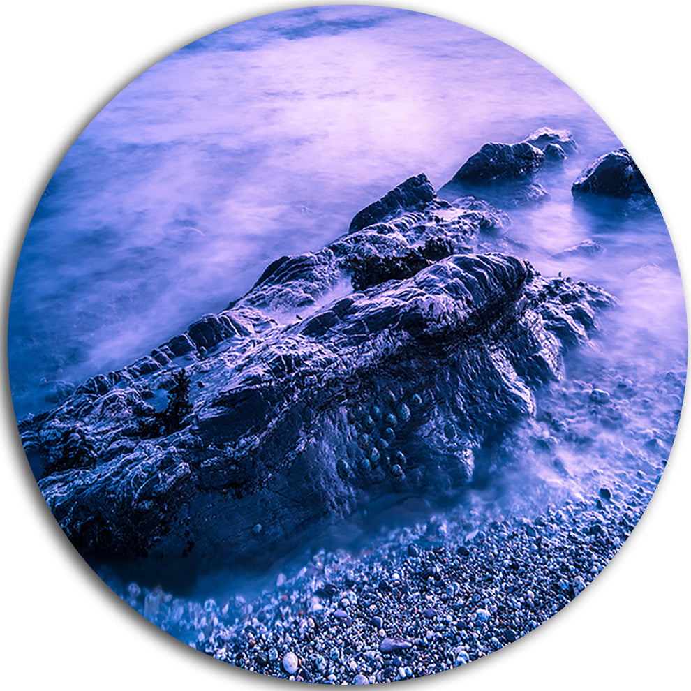 Blue Slow Motion Sea Waves, Modern Seascape Round Wall Art, 36"