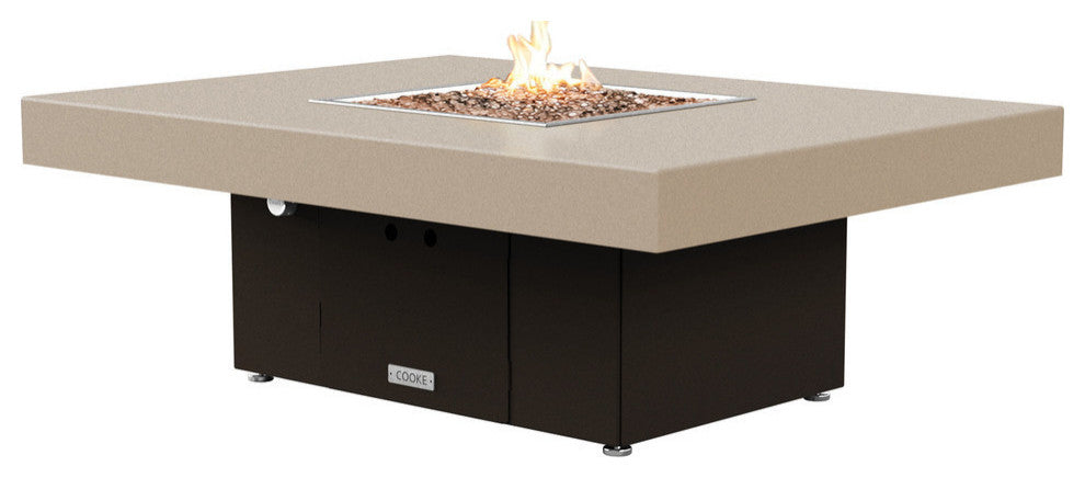 Rectangular Fire Pit Table, 48x36, Propane, Beige Top, Bronze