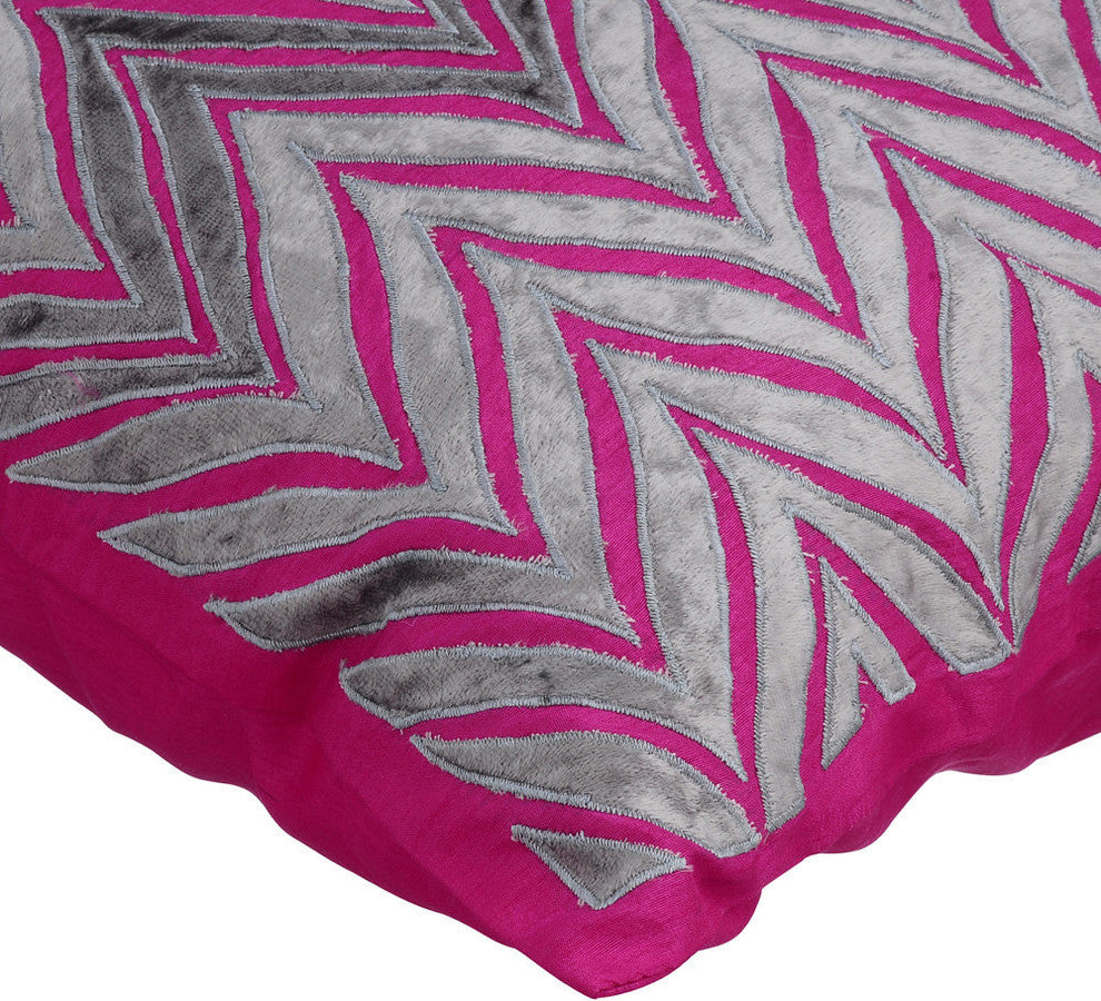 Pink Decorative Euro shams 26"x26" Silk, Chevron Fuchsia Glam