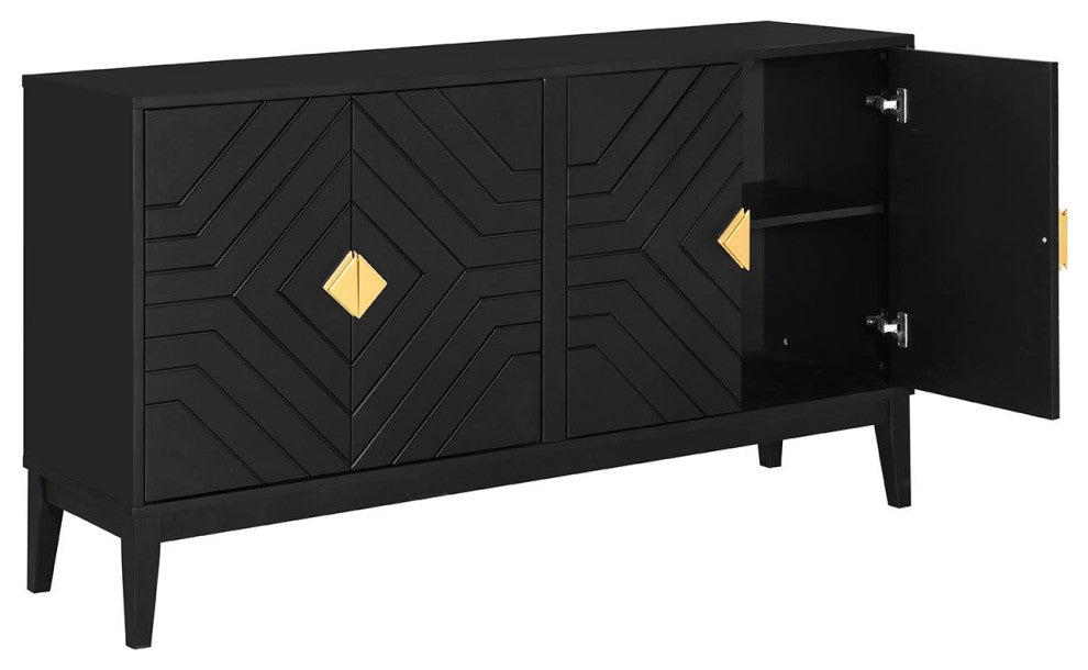 GDF Studio 4-Door Sideboard Storage Cabinet, Gold Handles & Adjustable Shelf