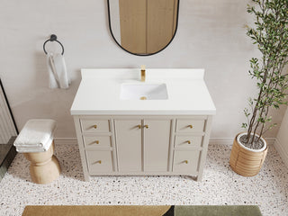 Chicago 48" Single Sink Bathroom Vanity, Fine Grain 2" White Quartz