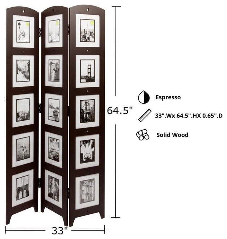 kieragrace KG Traditional  Photo 3-Panel Room Divider Espresso Engineered Wood