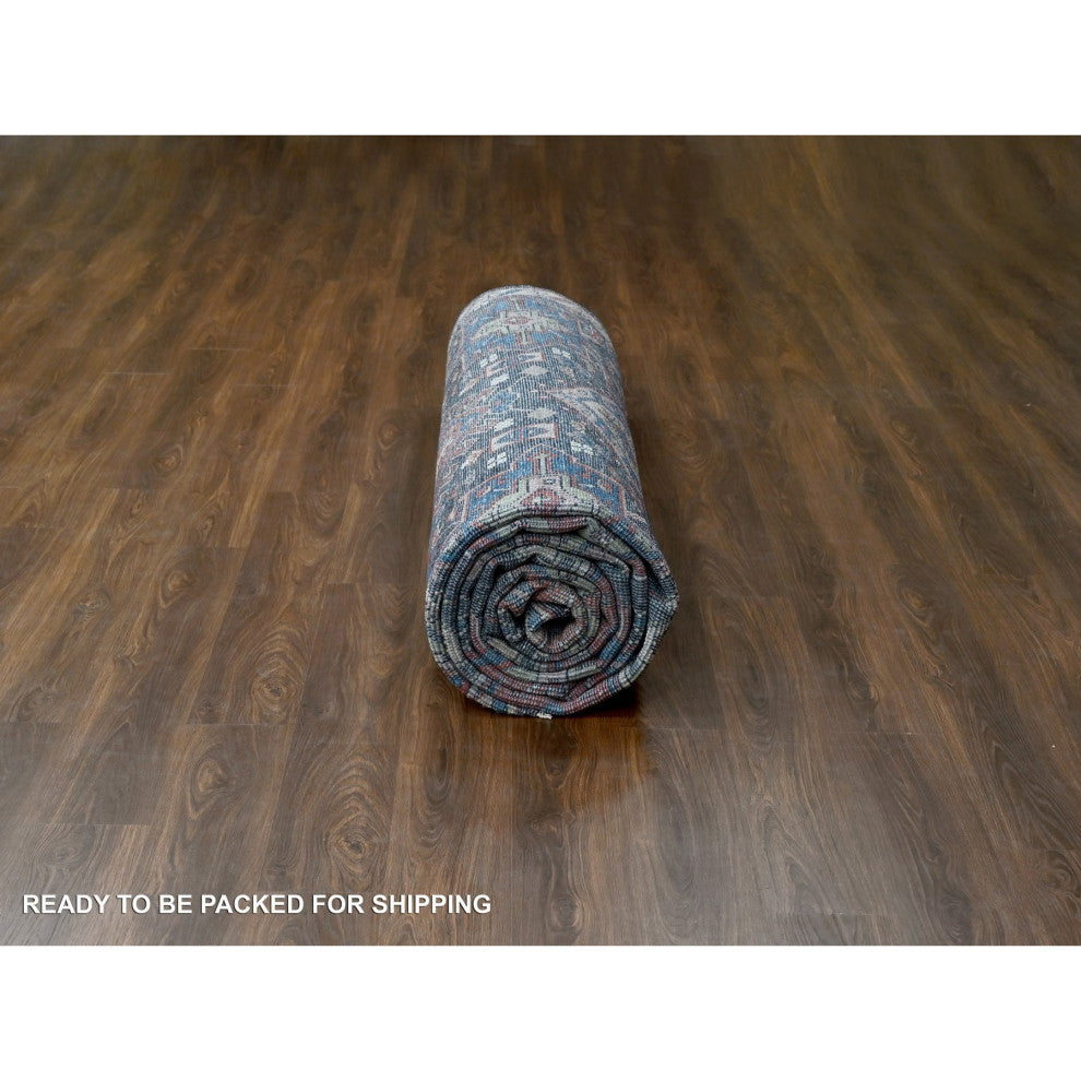 Charcoal Black Supple Pure Wool Hand Knotted Oversize Oriental Rug 12'x18'