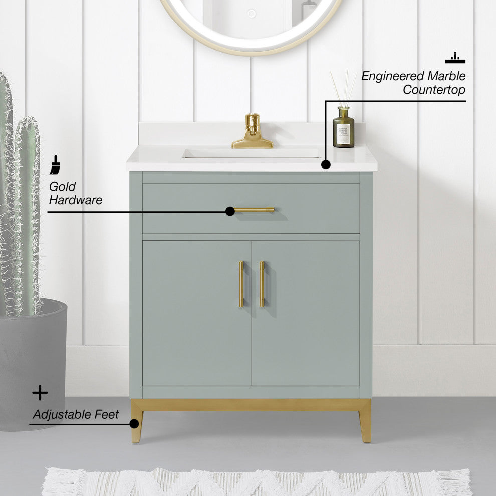 OVE Decors Diya 30" Single Sink Bathroom Vanity, Sage Green, Sage Green, 30 in.