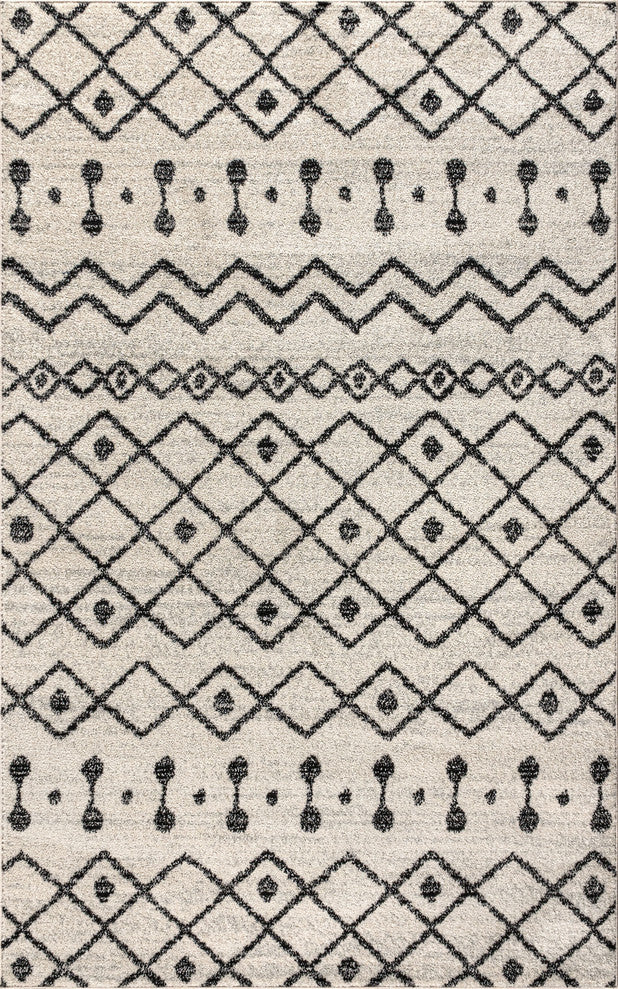 Aksil Moroccan Beni Souk Area Rug, Cream/Black, 5 X 8