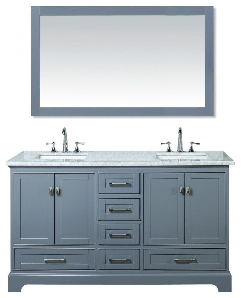 Newport Gray 60" Double Sink Bathroom Vanity, Mirror