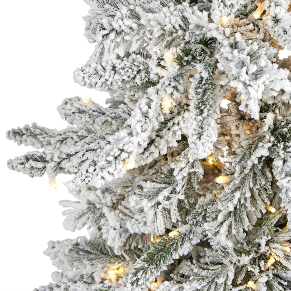 5' Flocked Grand Northern Rocky Fir Faux Xmas Tree W/ Micro & Bendable Branches