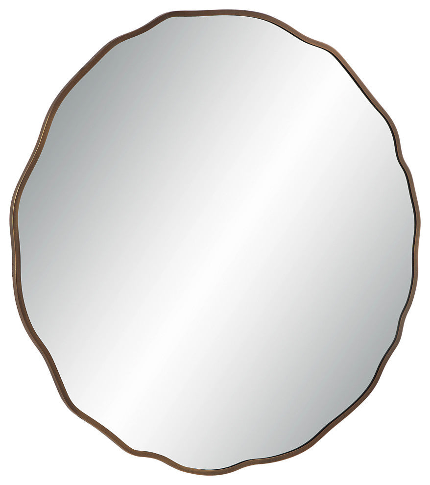Bern 40" Tall Round Irregular Mirror, Antique Brushed Brass