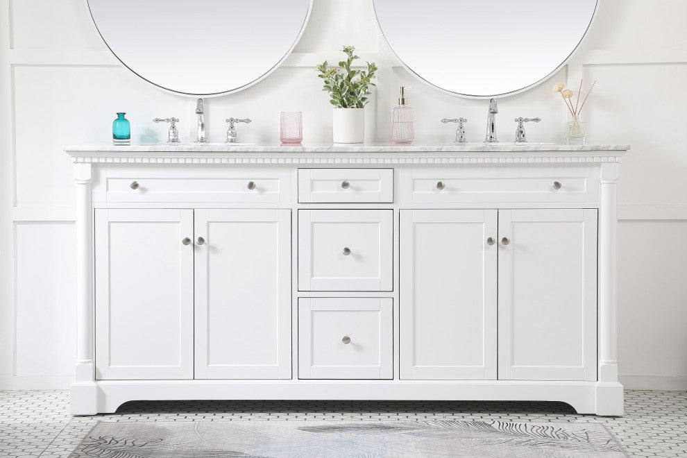 Home Living 21.5" Transitional Black-Light Bathroom Vanity, White, 72
