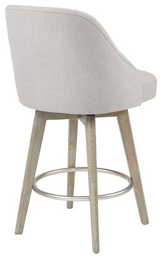 Maklaine 25.75" Transitional Fabric and Solid Wood Counter Stool in Gray