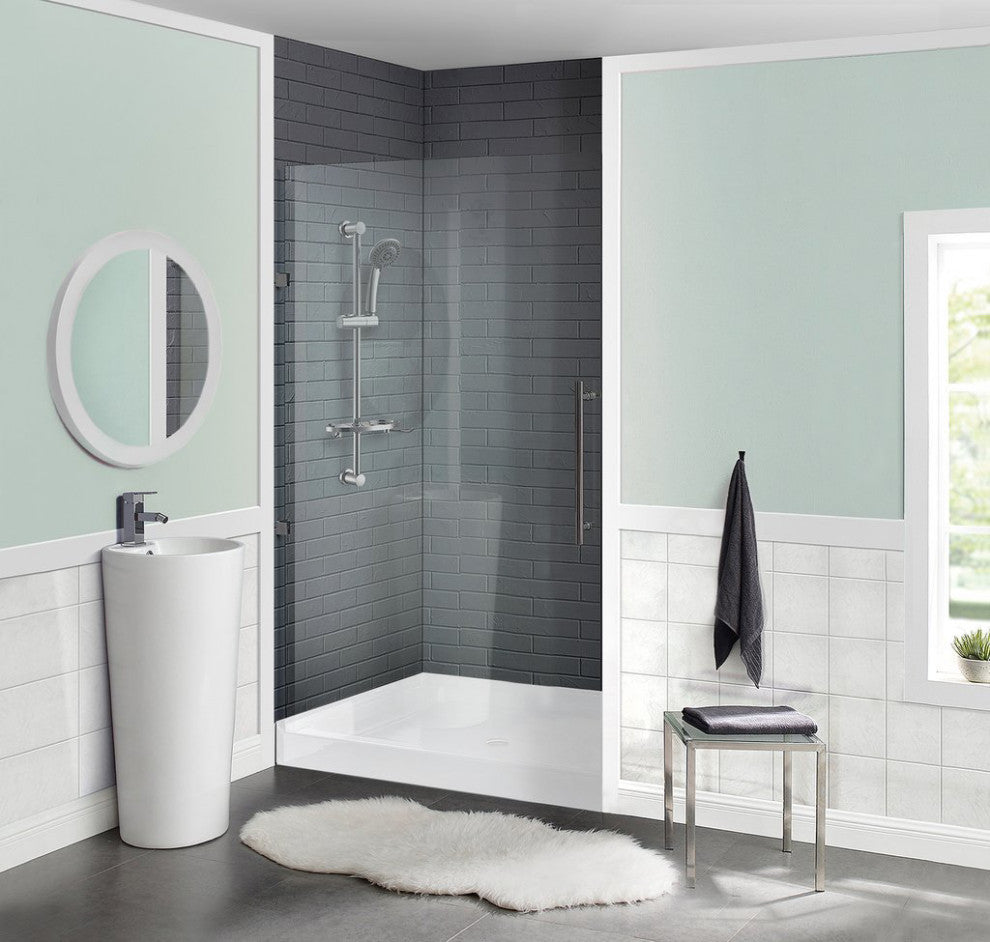 Voltaire 42"x36" Acrylic White, Single-Threshold, Center Drain, Shower Base