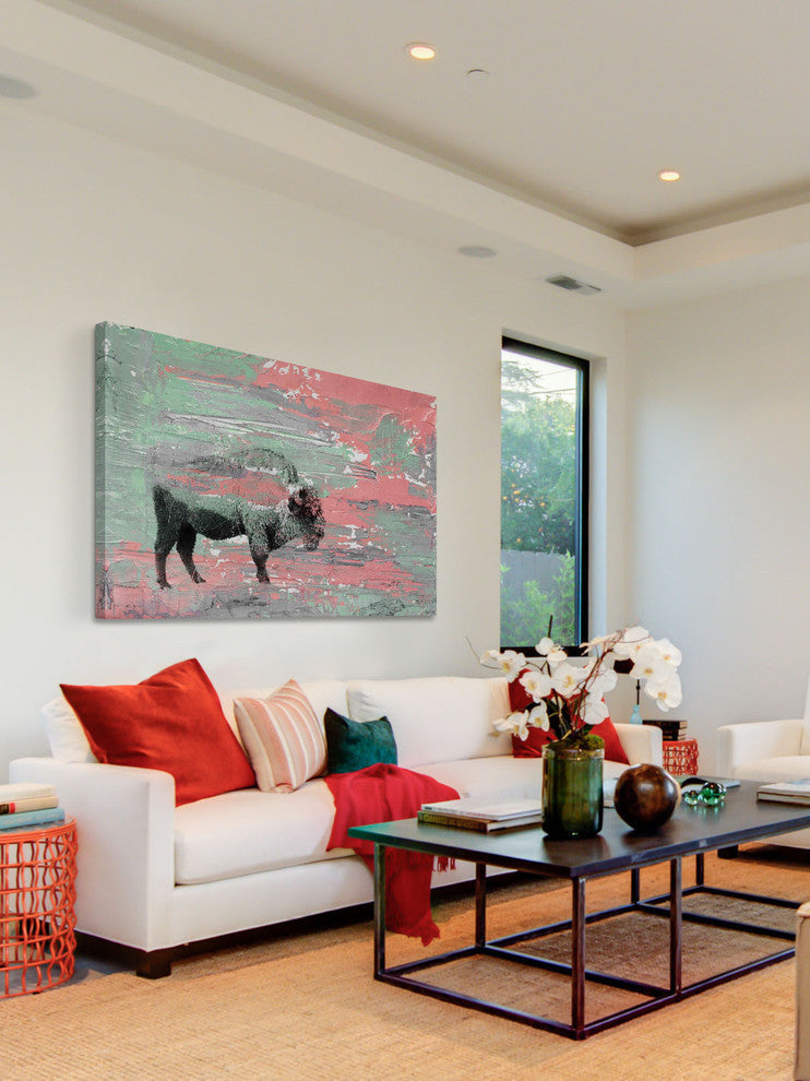 "Green Paint Buffalo" Painting Print on Wrapped Canvas, 24"x16"