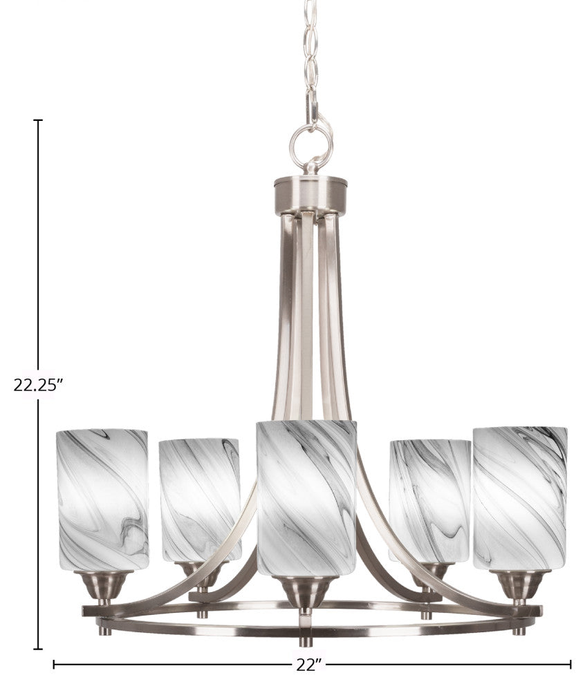 Paramount 5-Light Chandelier, Brushed Nickel, 4" Onyx Swirl Glass