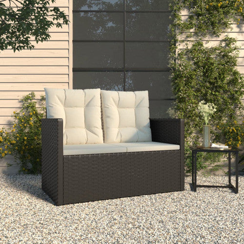 vidaXL Outdoor Loveseat Rattan Garden Bench with Cushions Black Poly Rattan