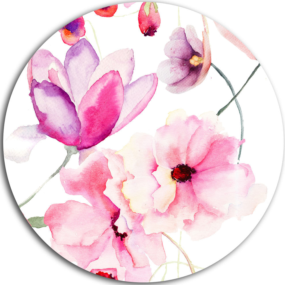 Seamless Pattern Of Pink Flowers, Flower Round Wall Art, 11"